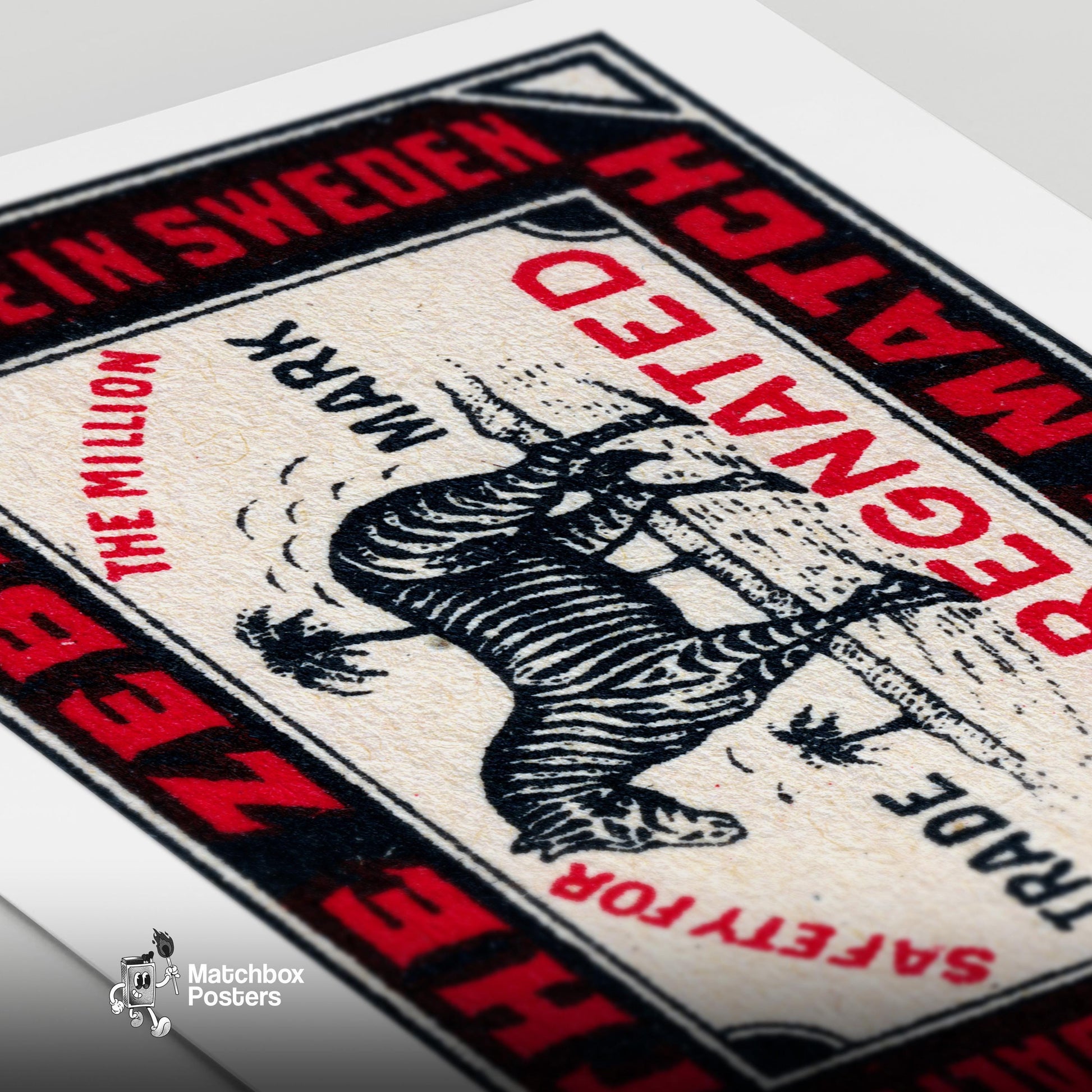 Zebra - vintage matchbox label print - close-up detail