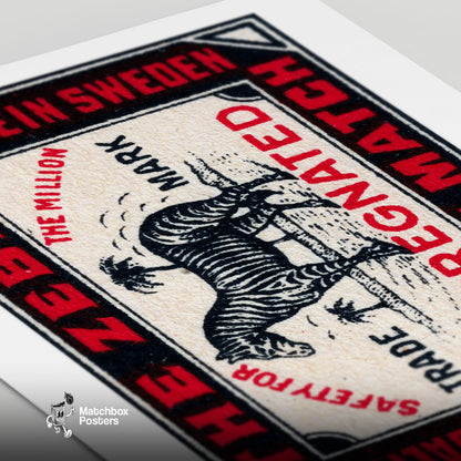 Zebra - vintage matchbox label print - close-up detail