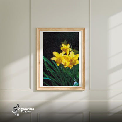 Yellow Daffodil - vintage matchbox label print - bedroom mockup