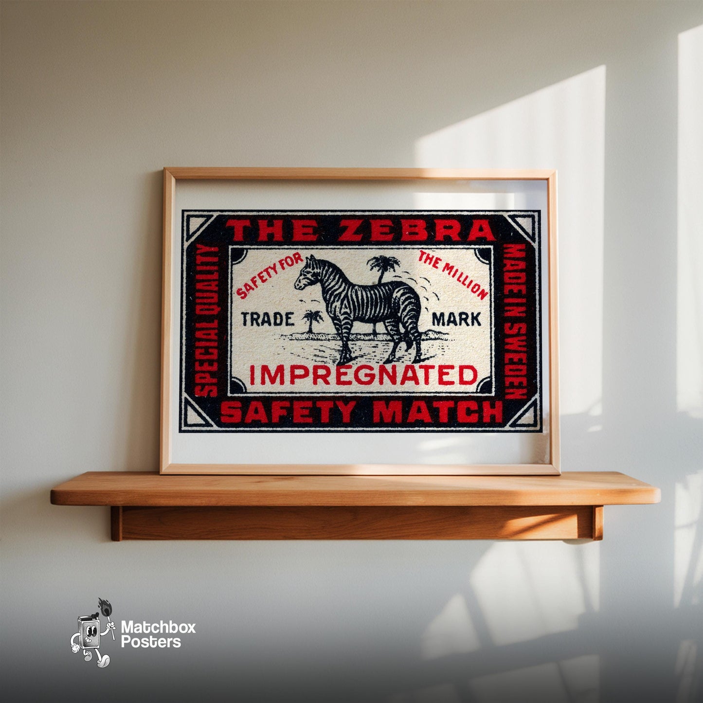 Zebra - vintage matchbox label print - size comparison