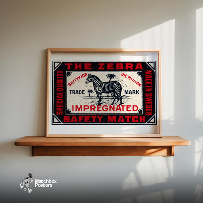 Zebra - vintage matchbox label print - size comparison