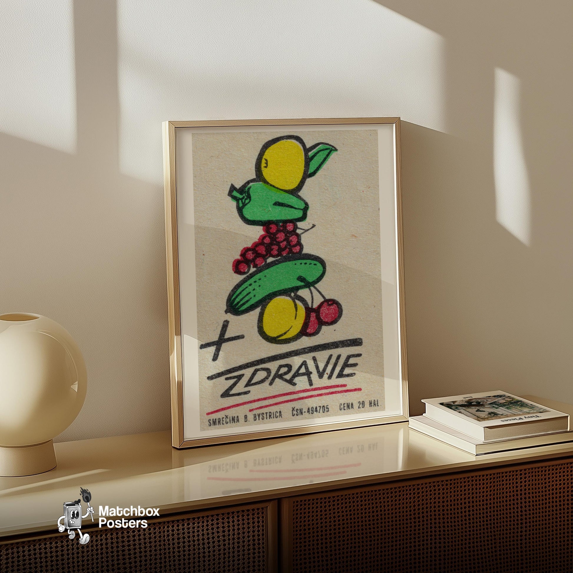Illustration Of Fruits - vintage matchbox label print - size comparison