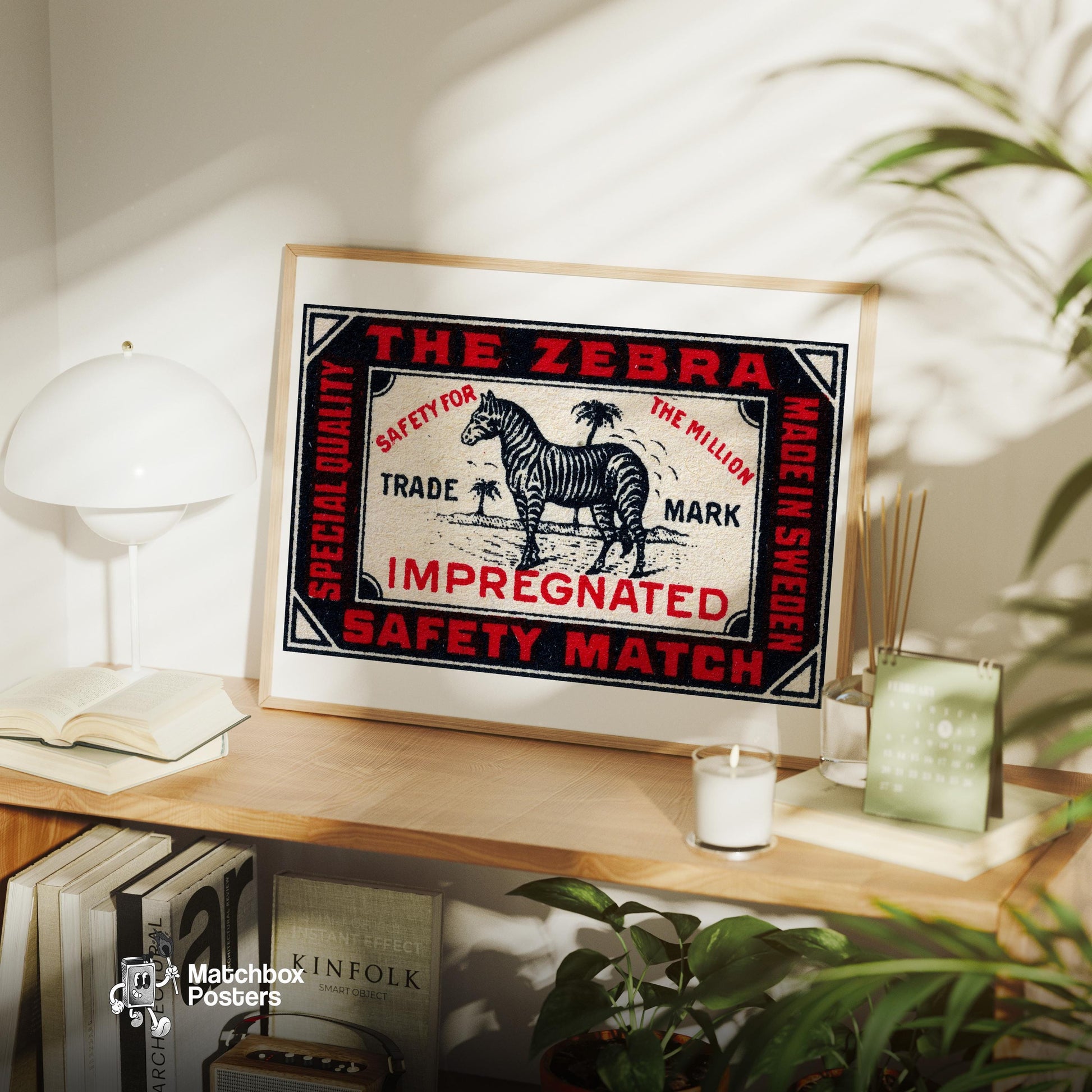 Zebra - vintage matchbox label print - office wall
