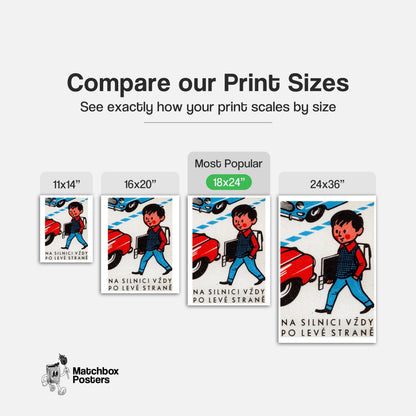 Boy Crossing Street - vintage matchbox label print - gallery wall preview