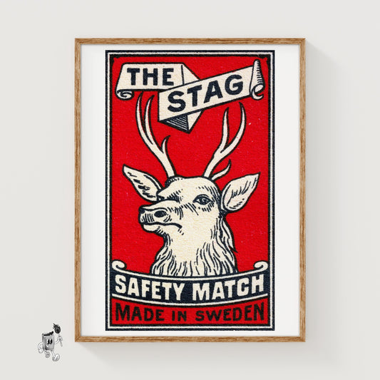 The Stag: Vintage Sweden - vintage matchbox label print