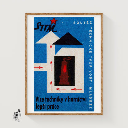 Mining Technology - vintage matchbox label print