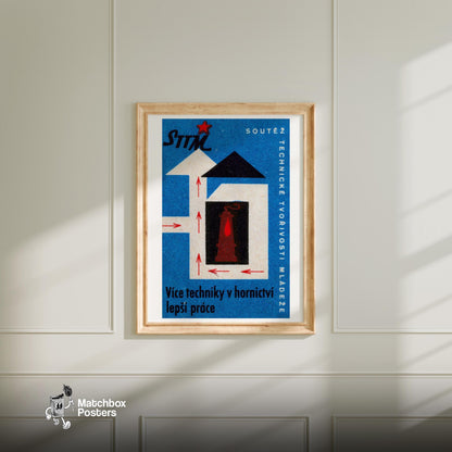 Mining Technology - vintage matchbox label print - bedroom mockup