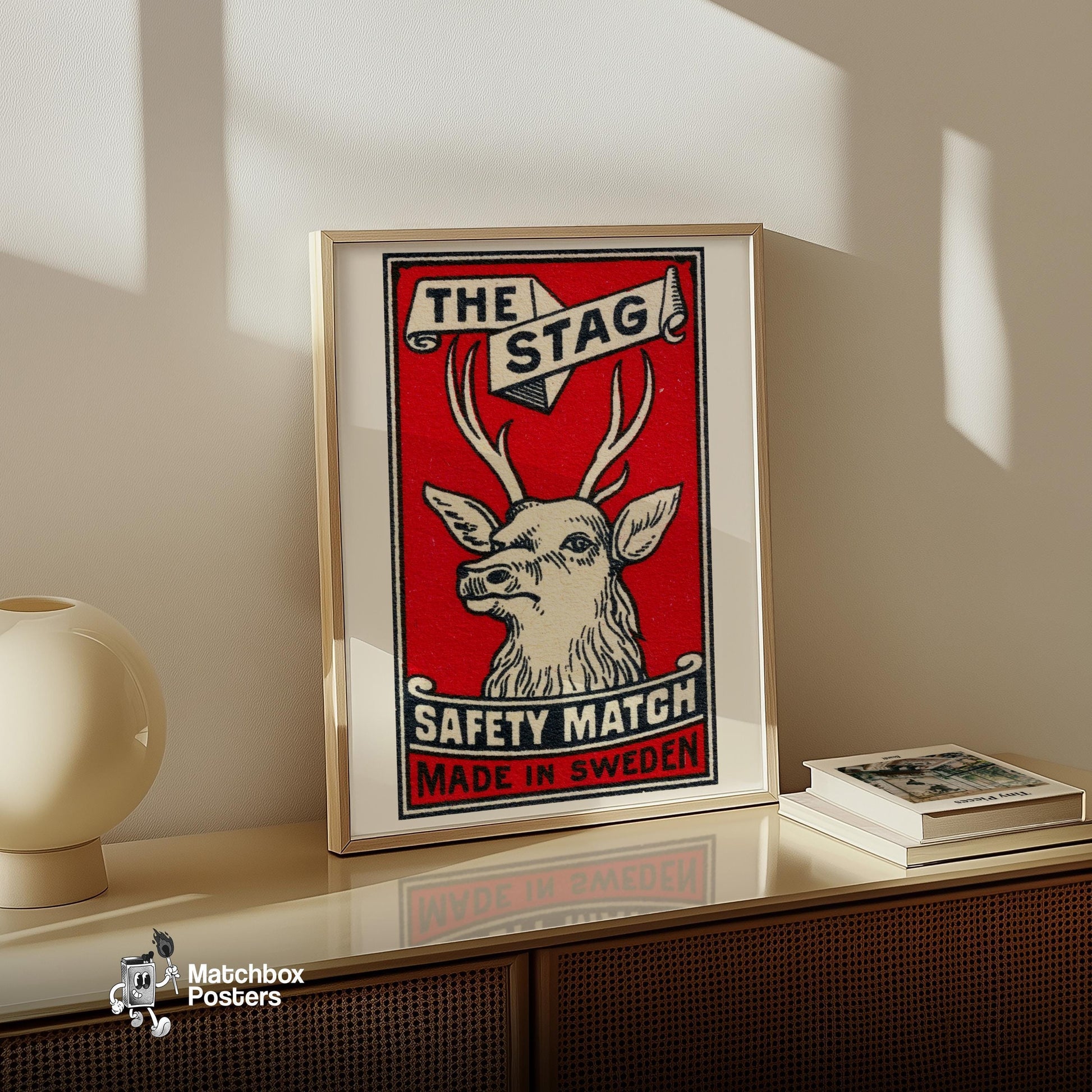 The Stag: Vintage Sweden - vintage matchbox label print - size comparison