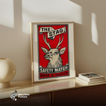 The Stag: Vintage Sweden - vintage matchbox label print - size comparison
