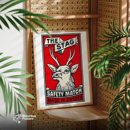 The Stag: Vintage Sweden - vintage matchbox label print - office wall