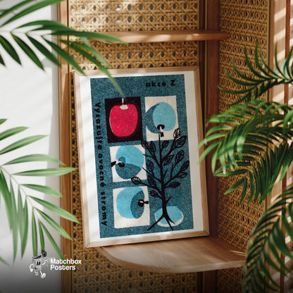 Red Apple Tree - vintage matchbox label print - office wall