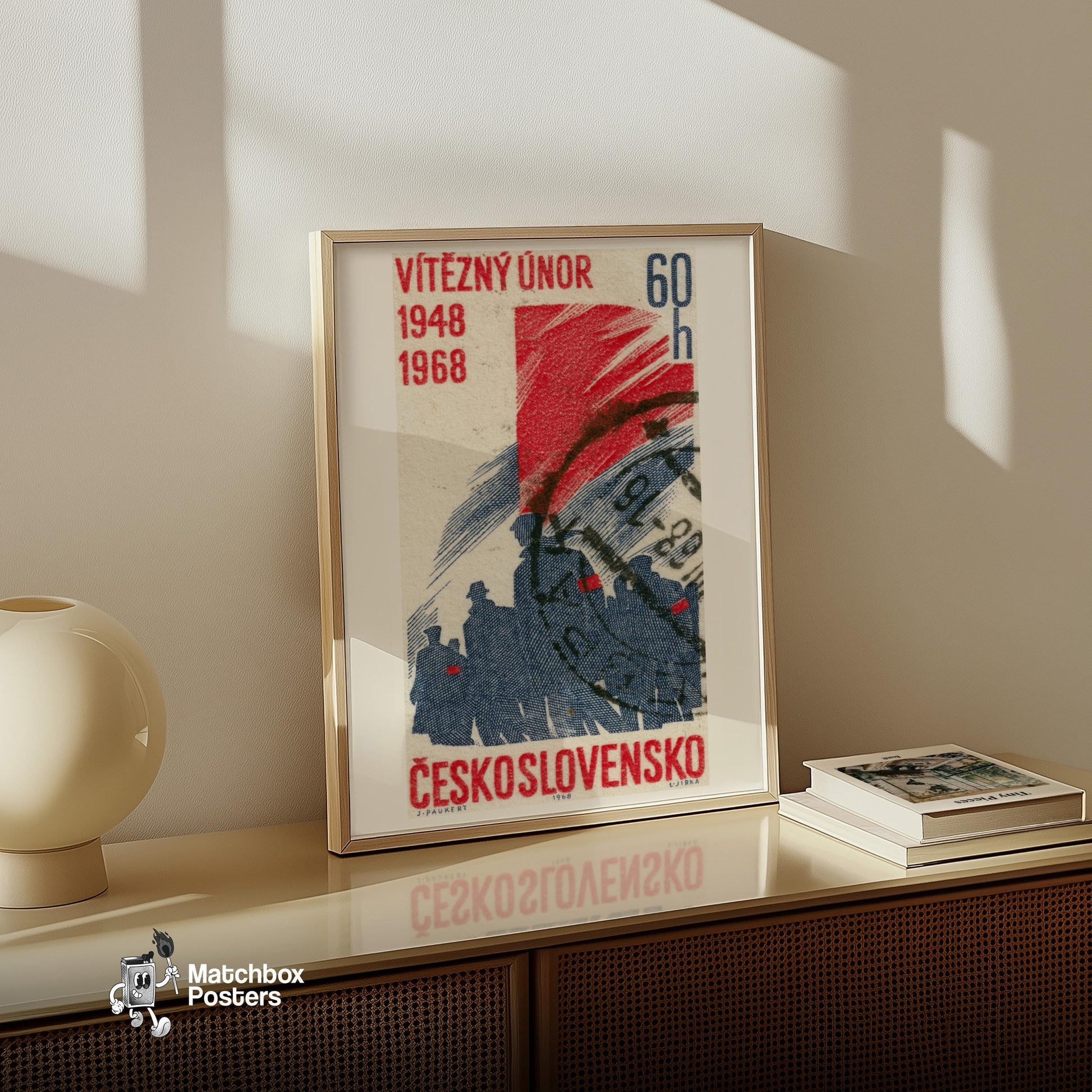 Czech Communists - vintage matchbox label print - size comparison