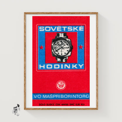 Soviet Watch - vintage matchbox label print