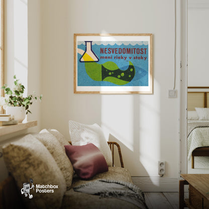 Chemicals Poison Fish - vintage matchbox label print - living room mockup