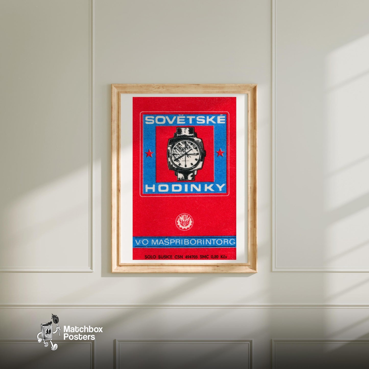 Soviet Watch - vintage matchbox label print - bedroom mockup