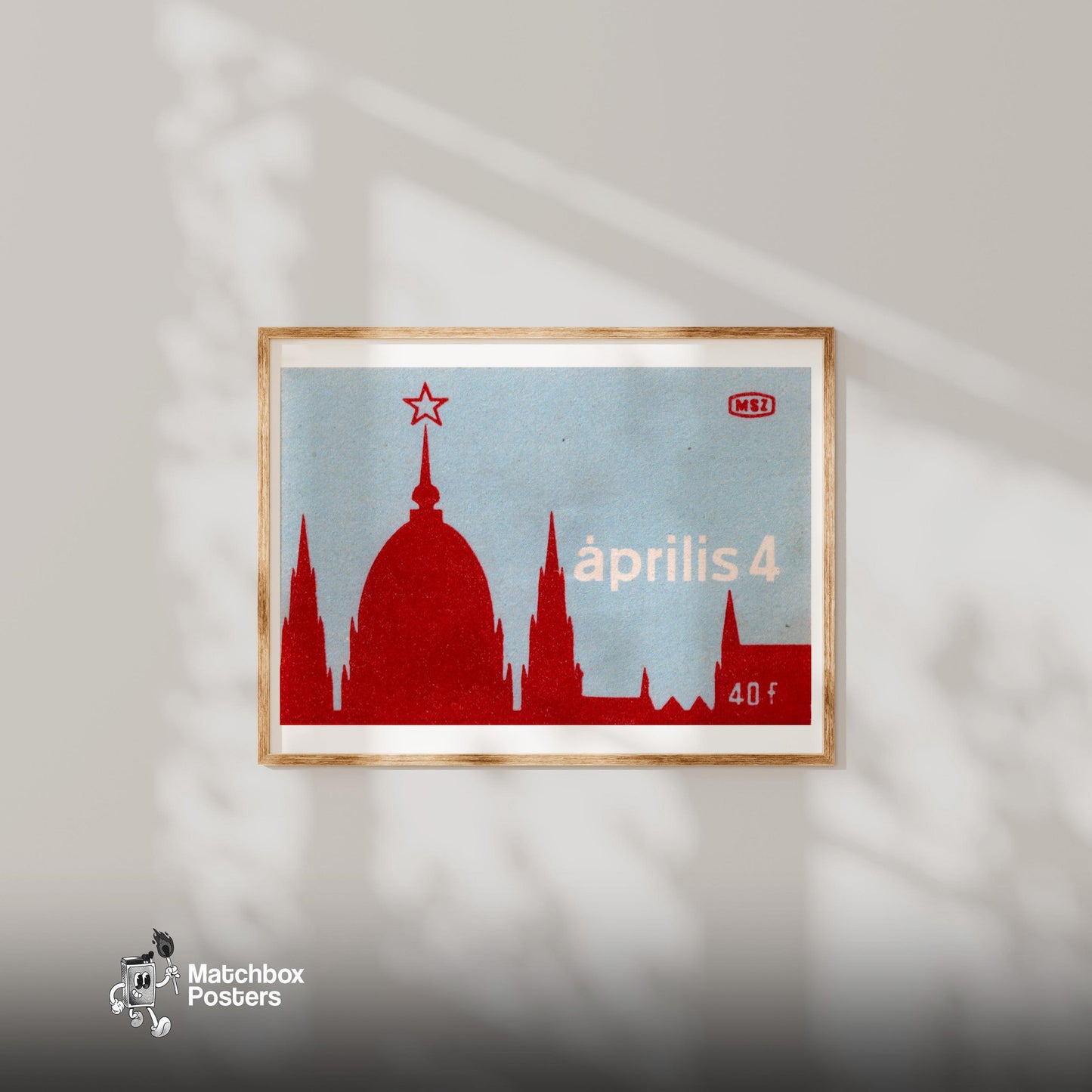 Church Silhouette - vintage matchbox label print - bedroom mockup