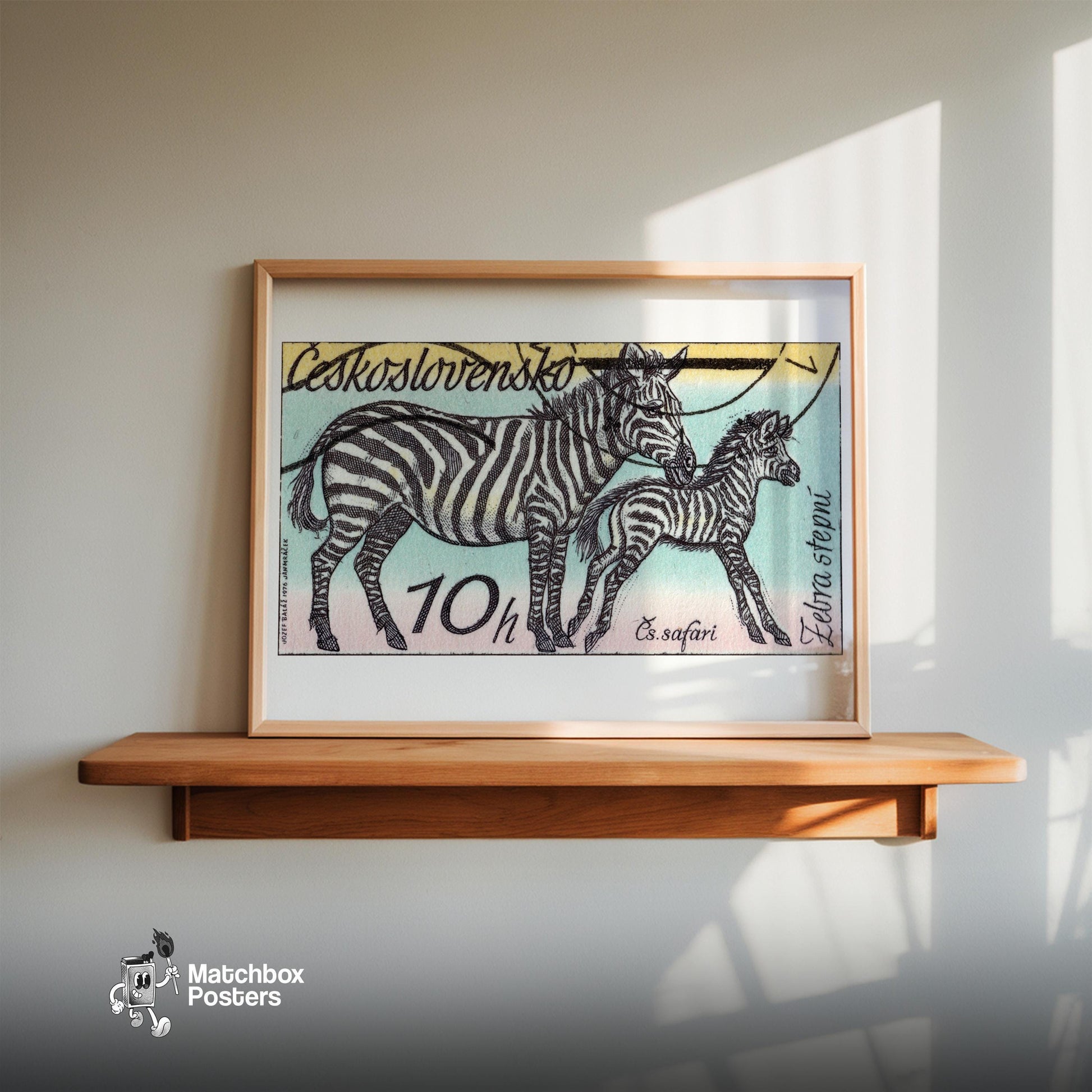 Zebra and Foal - vintage matchbox label print - size comparison