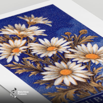 White Daisies - vintage matchbox label print - close-up detail
