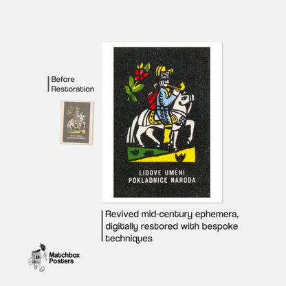Horse Rider Blowing Trumpet - vintage matchbox label print - framed wall art preview