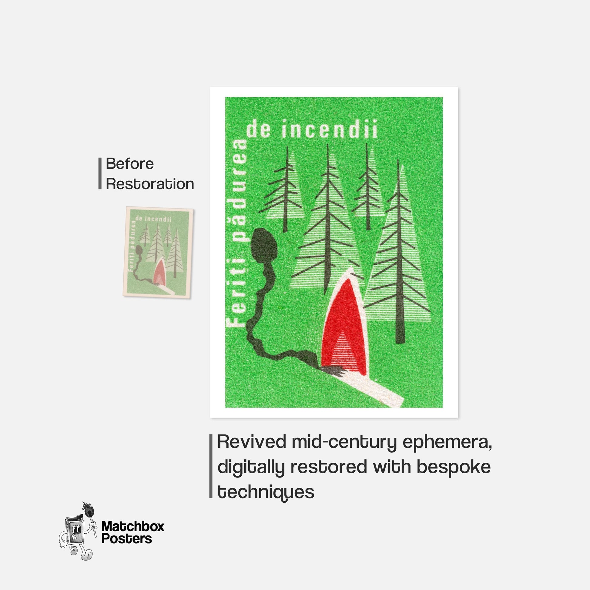 Protect Forest from Fires - vintage matchbox label print - framed wall art preview