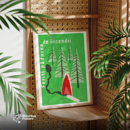 Protect Forest from Fires - vintage matchbox label print - office wall