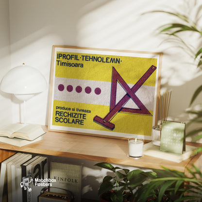 Drawing Triangle Romania - vintage matchbox label print - office wall