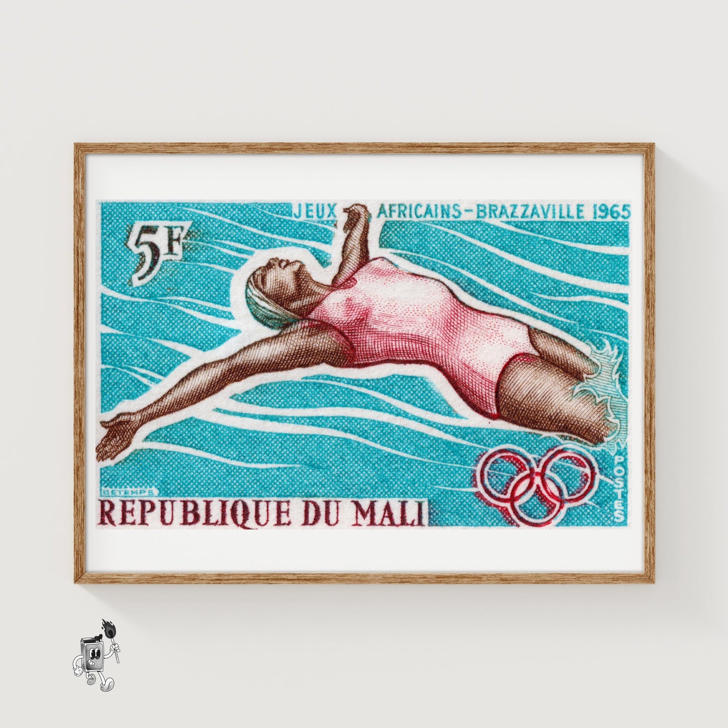 Swimming Woman - vintage matchbox label print