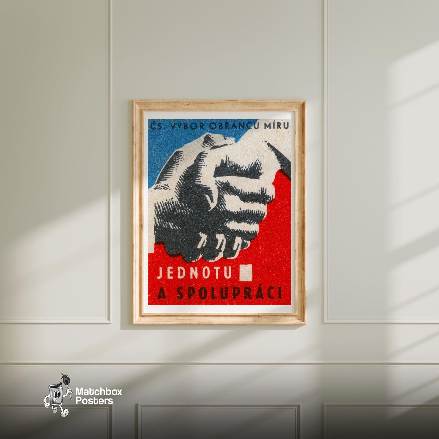 Clasped Hands - vintage matchbox label print - bedroom mockup