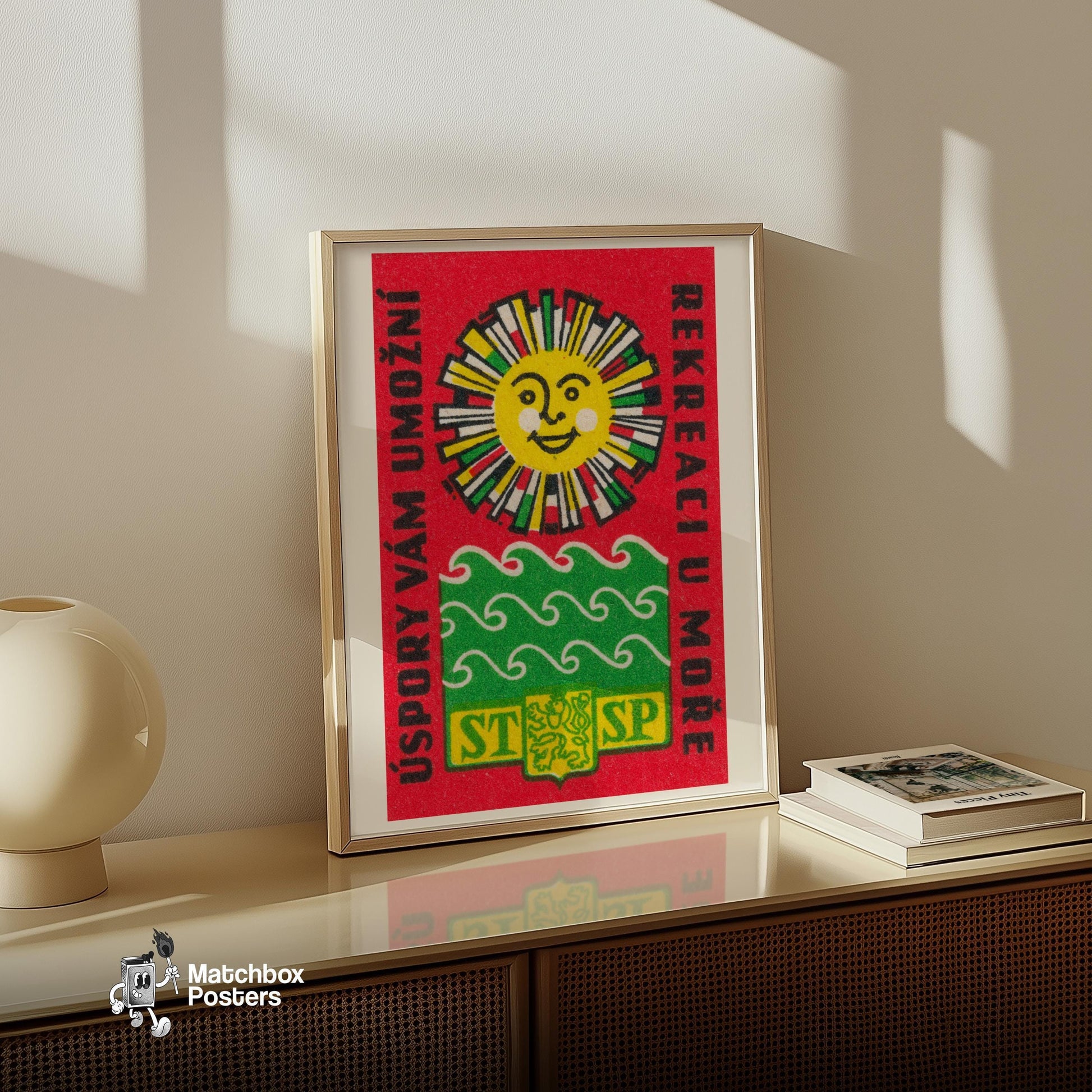 Smiling Sun - vintage matchbox label print - size comparison