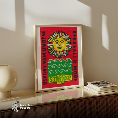 Smiling Sun - vintage matchbox label print - size comparison