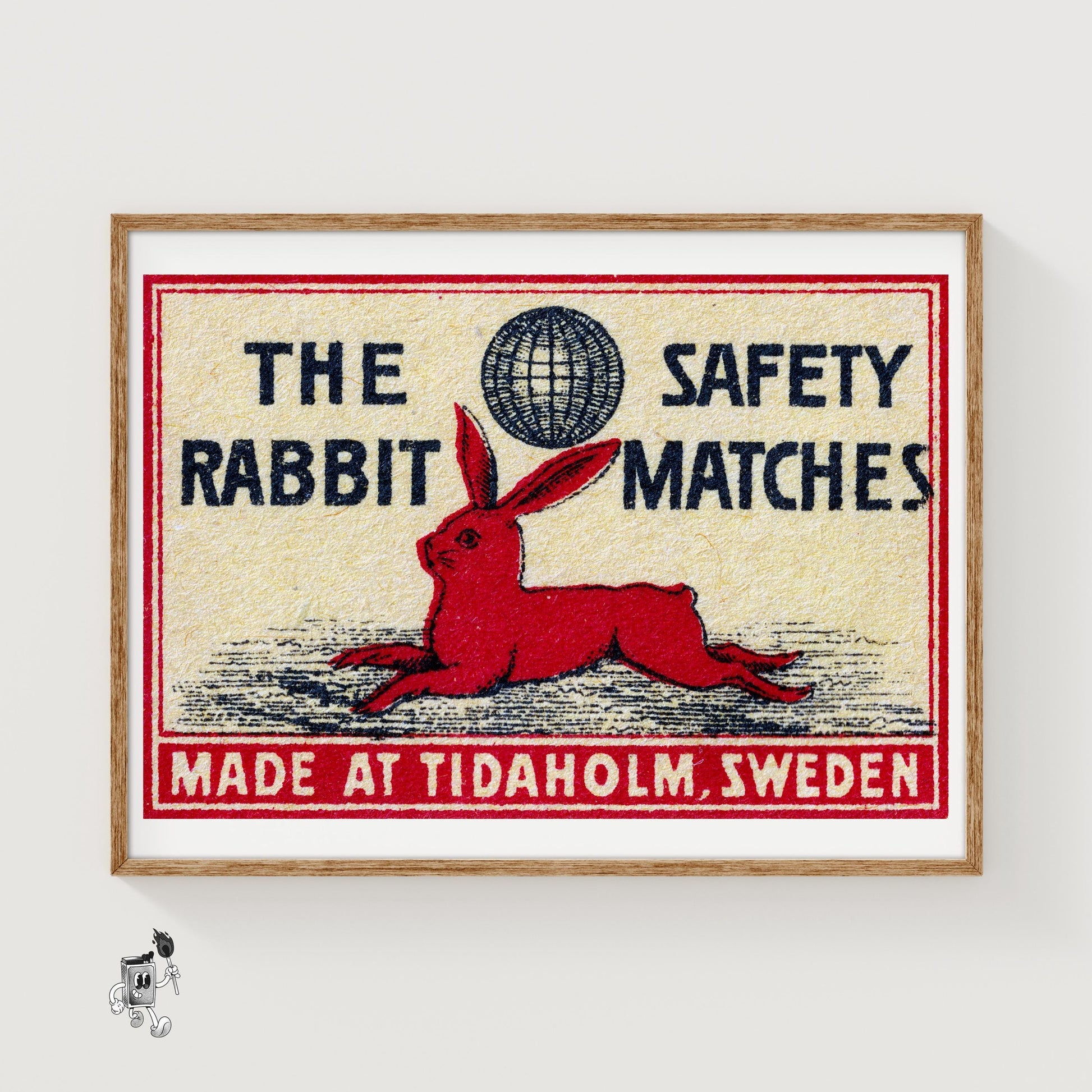 Red Rabbit Lying Down - vintage matchbox label print