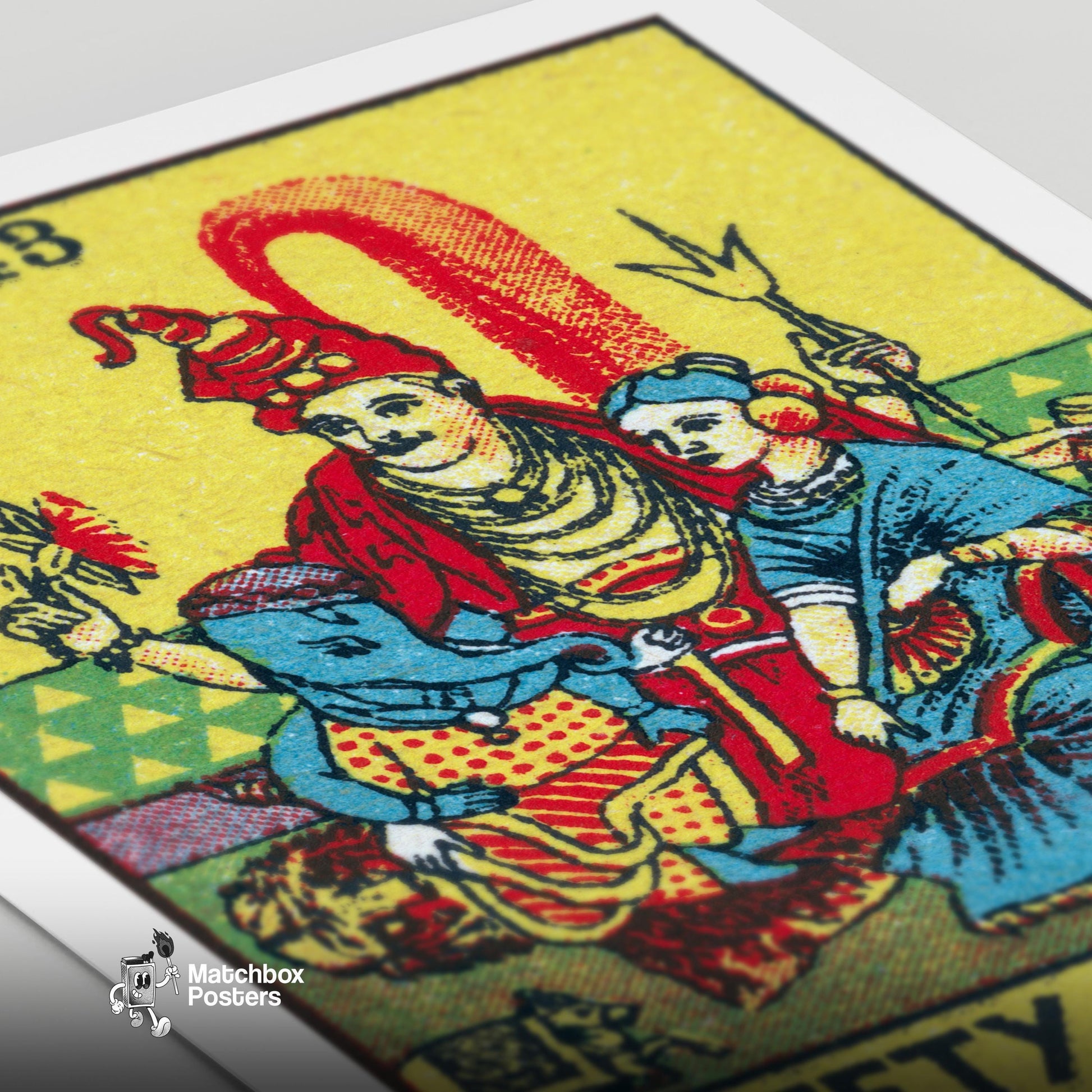 Indian Gods - vintage matchbox label print - close-up detail