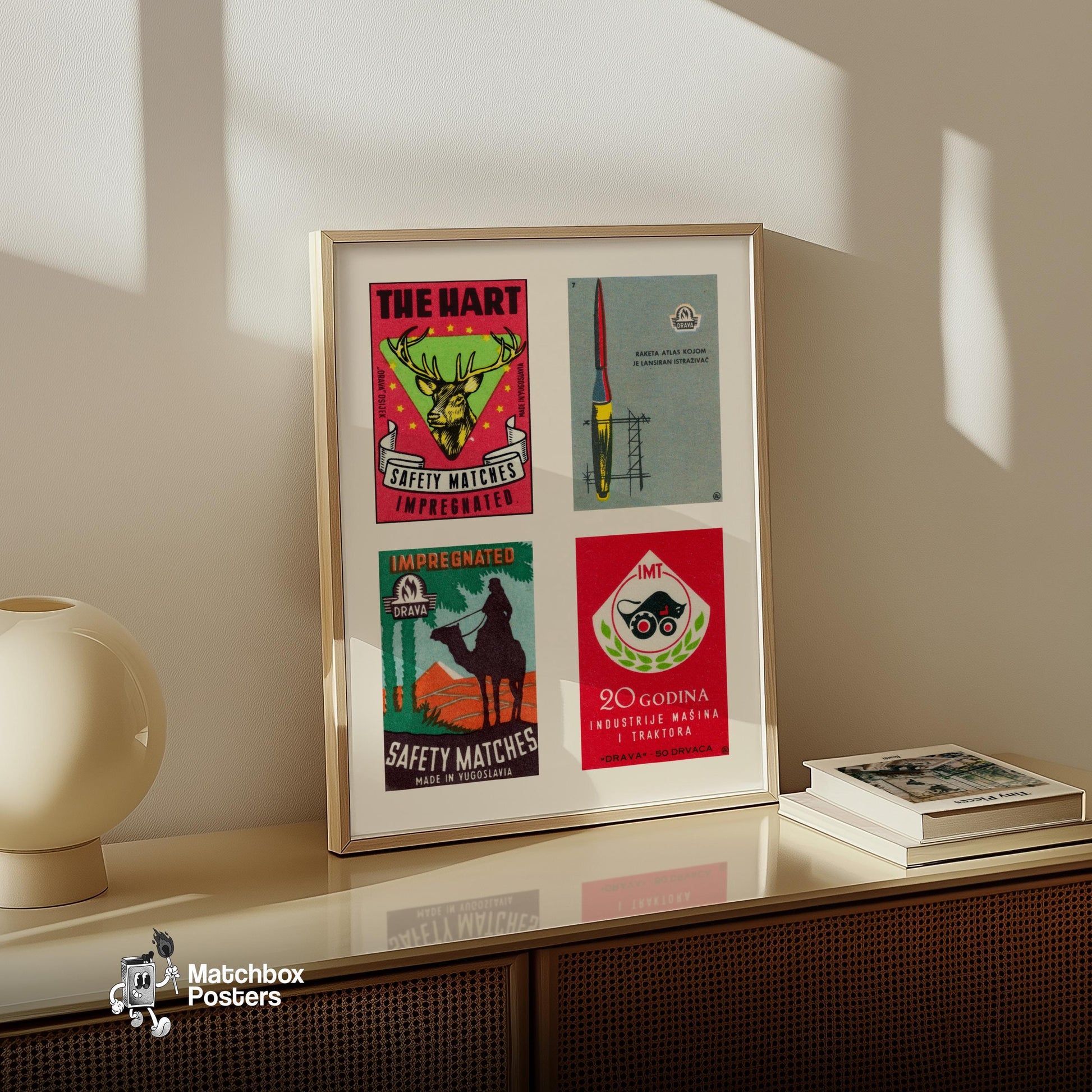 Serbo Croatians Grid Print - vintage matchbox label print - bedroom mockup
