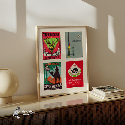 Serbo Croatians Grid Print - vintage matchbox label print - bedroom mockup