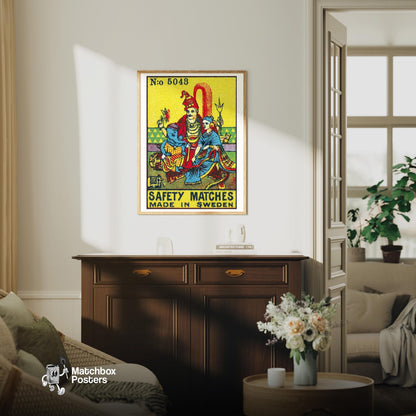 Indian Gods - vintage matchbox label print - living room mockup