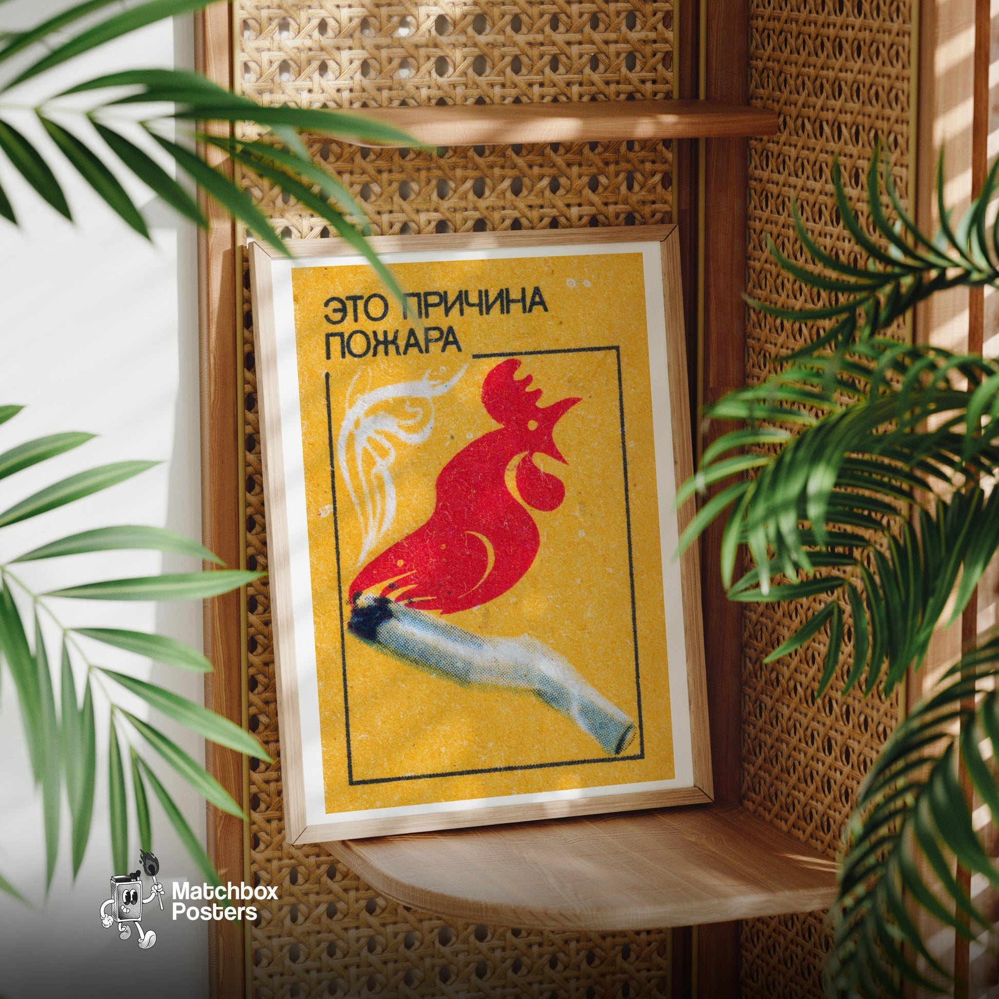 Red Rooster Cigarette - vintage matchbox label print - office wall