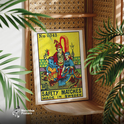 Indian Gods - vintage matchbox label print - office wall