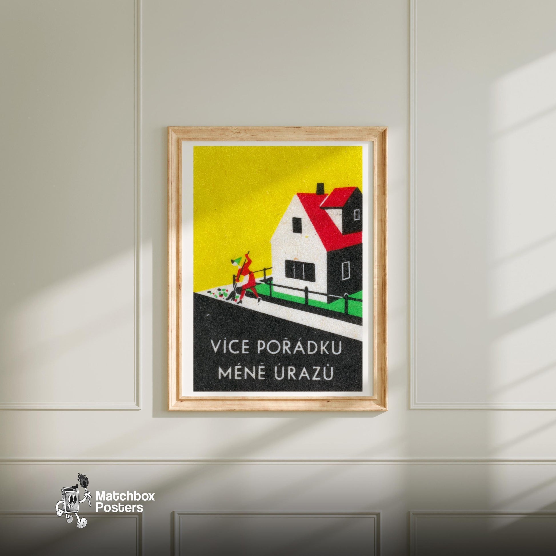 Stylized House - vintage matchbox label print - bedroom mockup