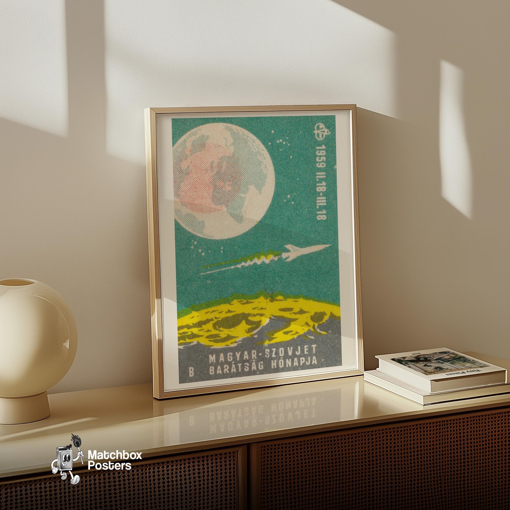 Rocket - vintage matchbox label print - size comparison