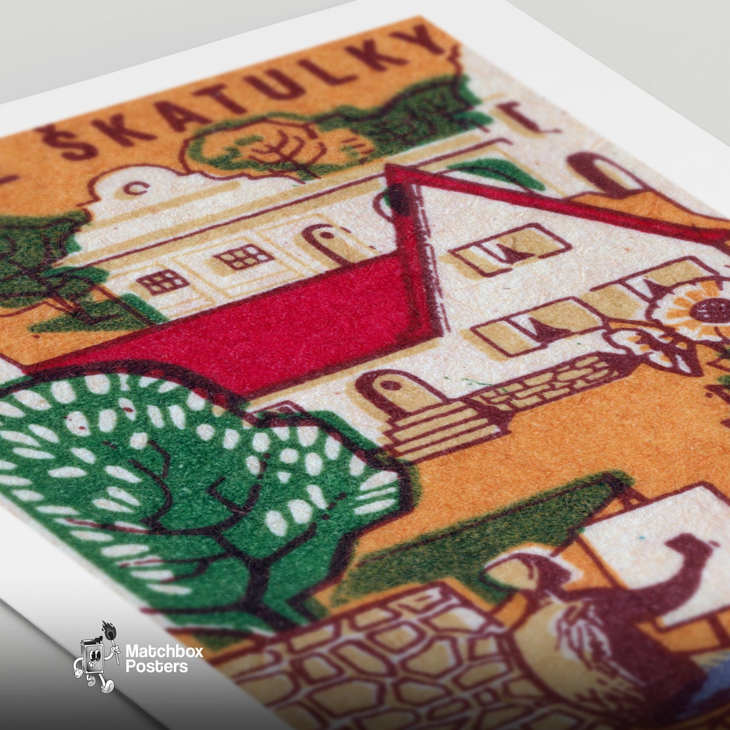 Village Painter - vintage matchbox label print - close-up detail