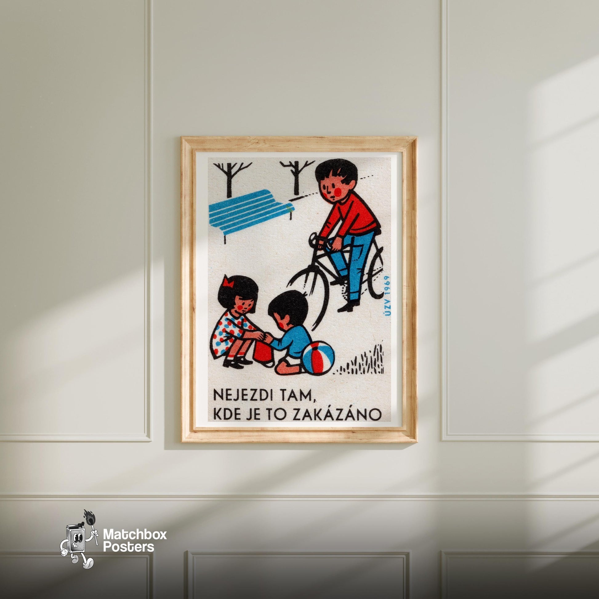 Children Playing - vintage matchbox label print - bedroom mockup