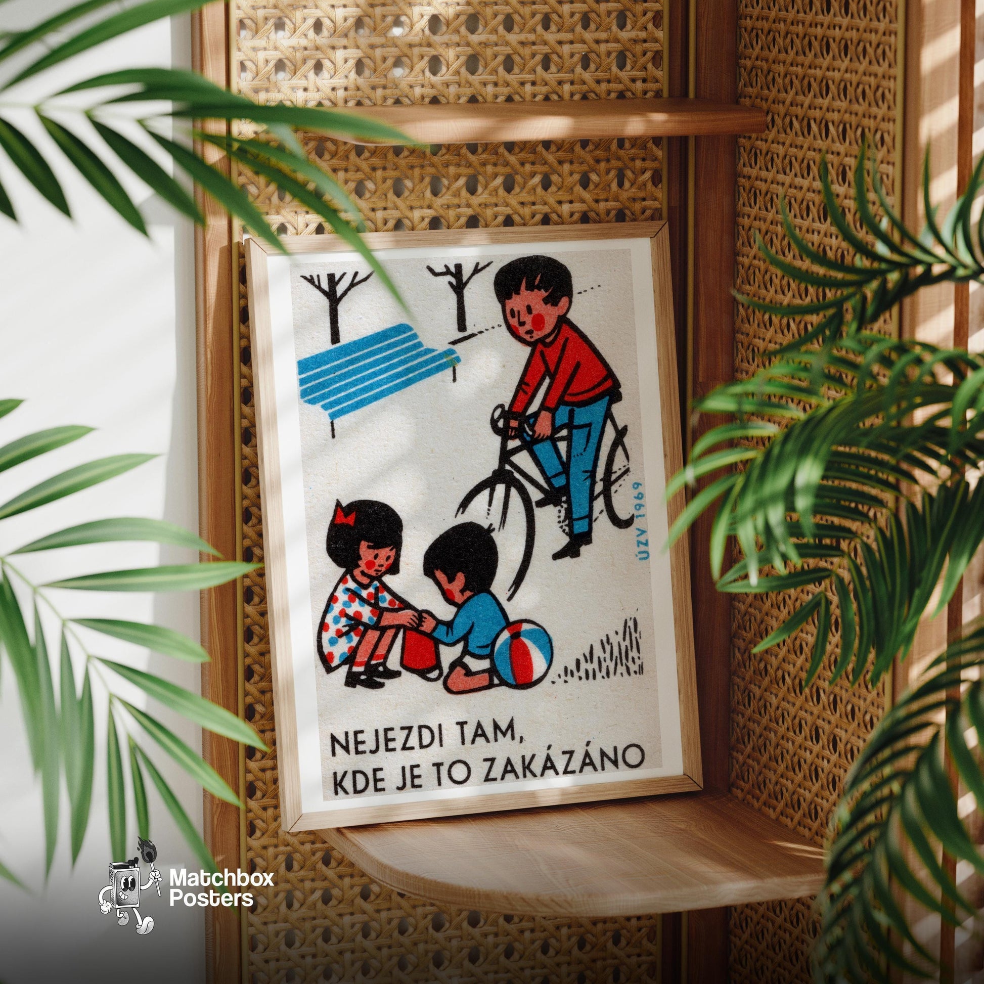 Children Playing - vintage matchbox label print - office wall