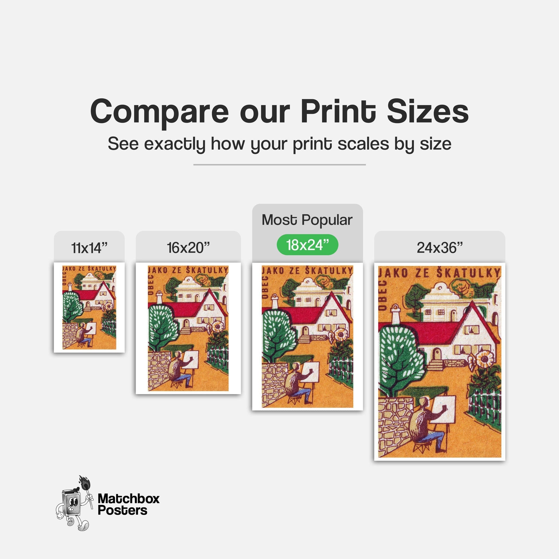 Village Painter - vintage matchbox label print - gallery wall preview