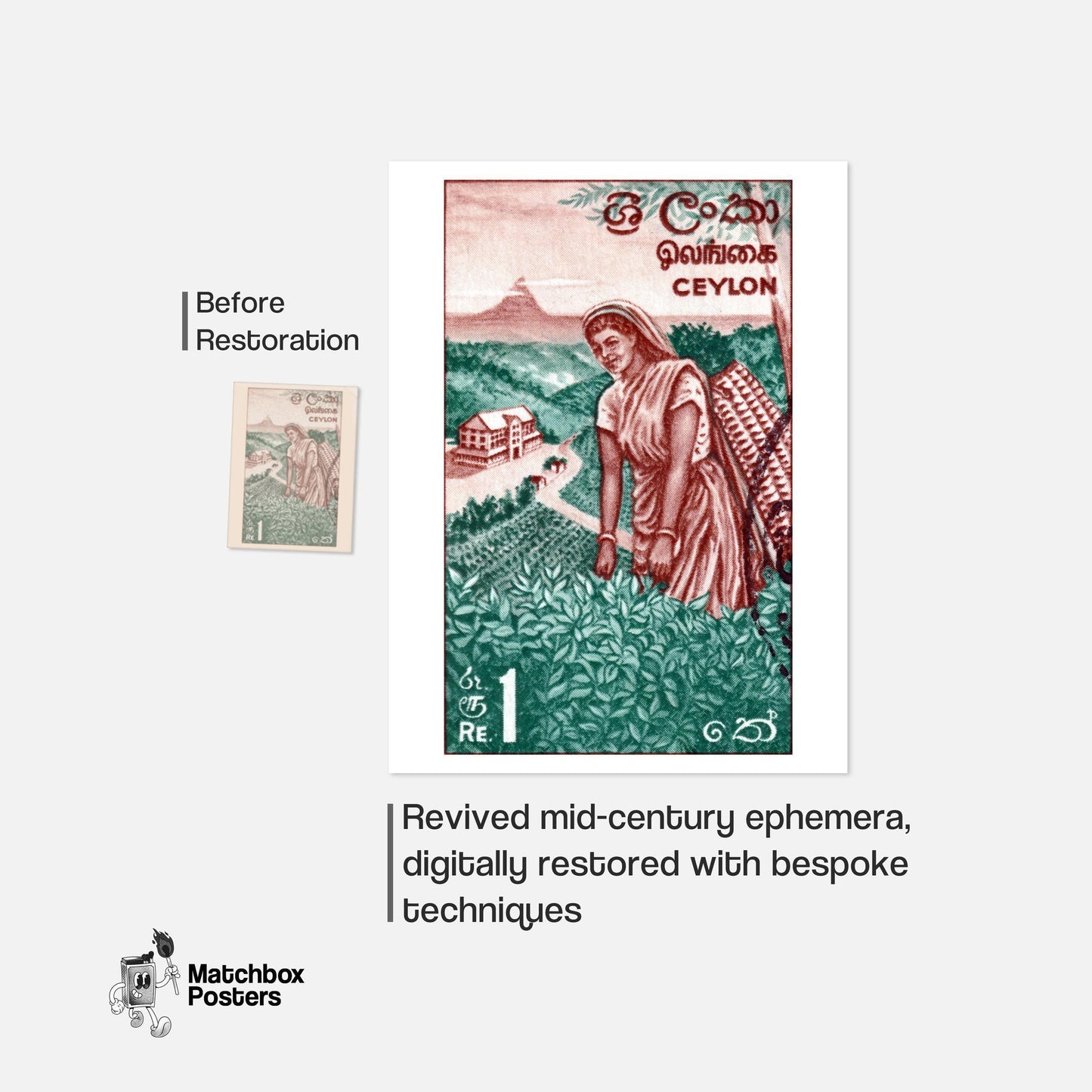Tea Picker - vintage matchbox label print - framed wall art preview