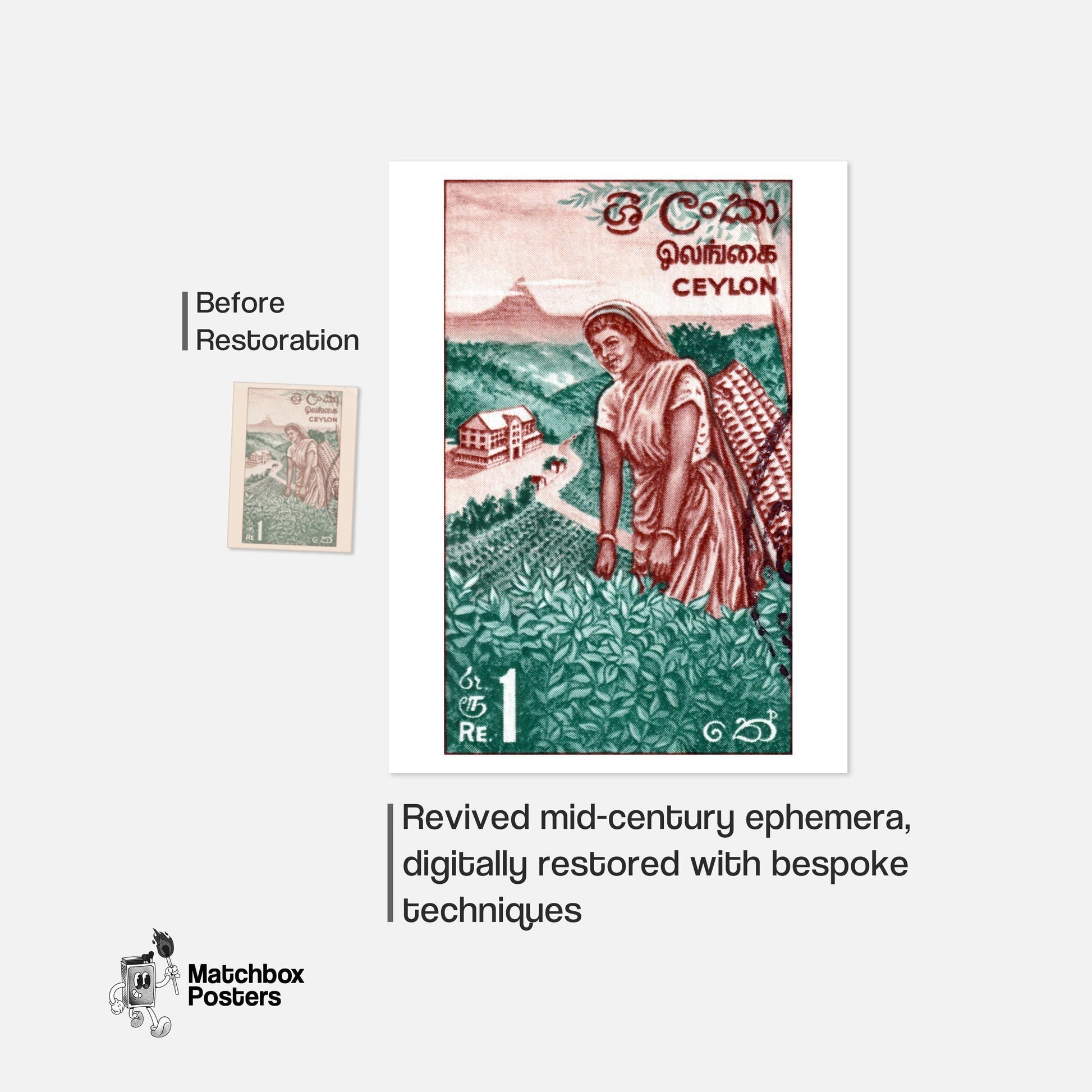 Tea Picker - vintage matchbox label print - framed wall art preview