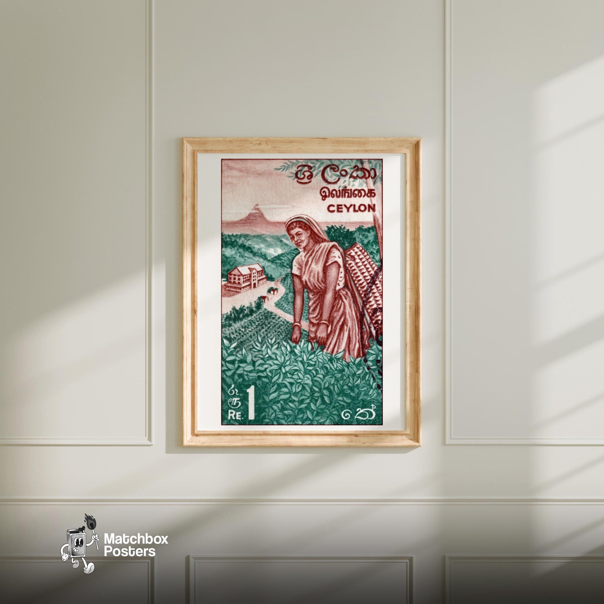 Tea Picker - vintage matchbox label print - bedroom mockup