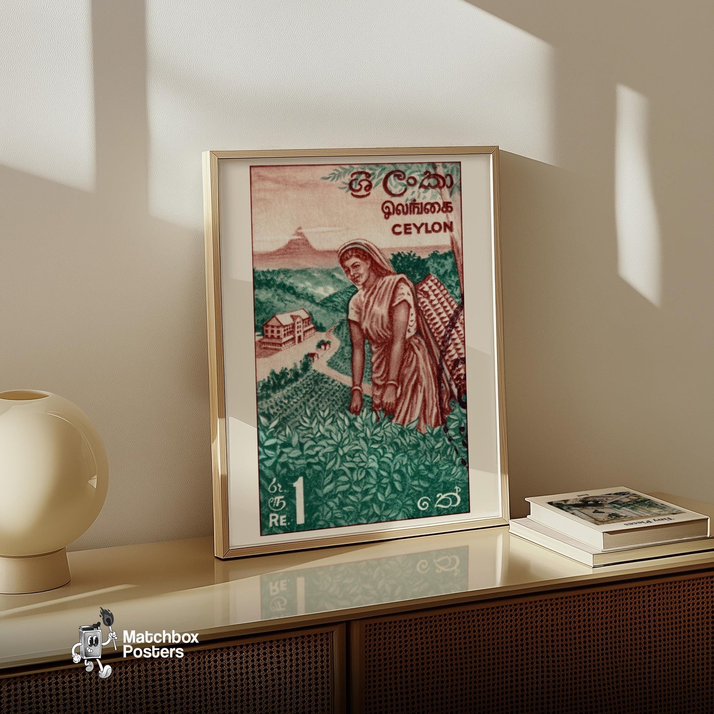 Tea Picker - vintage matchbox label print - size comparison