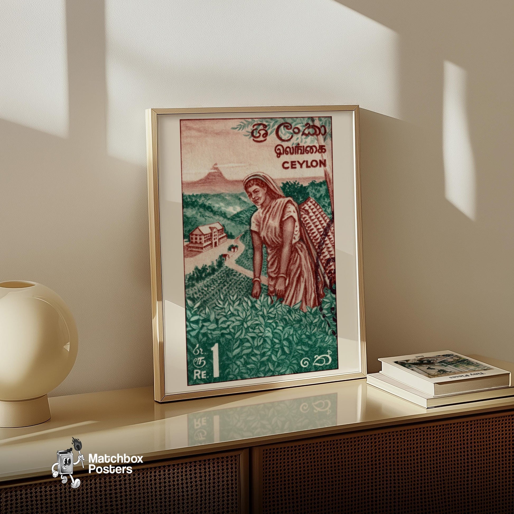 Tea Picker - vintage matchbox label print - size comparison