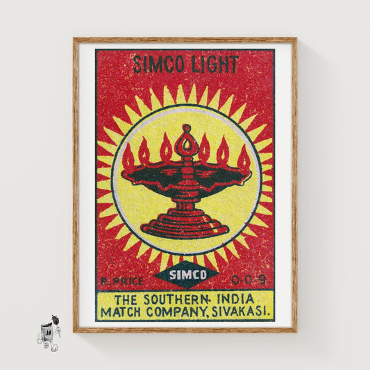 Flaming Lantern - vintage matchbox label print