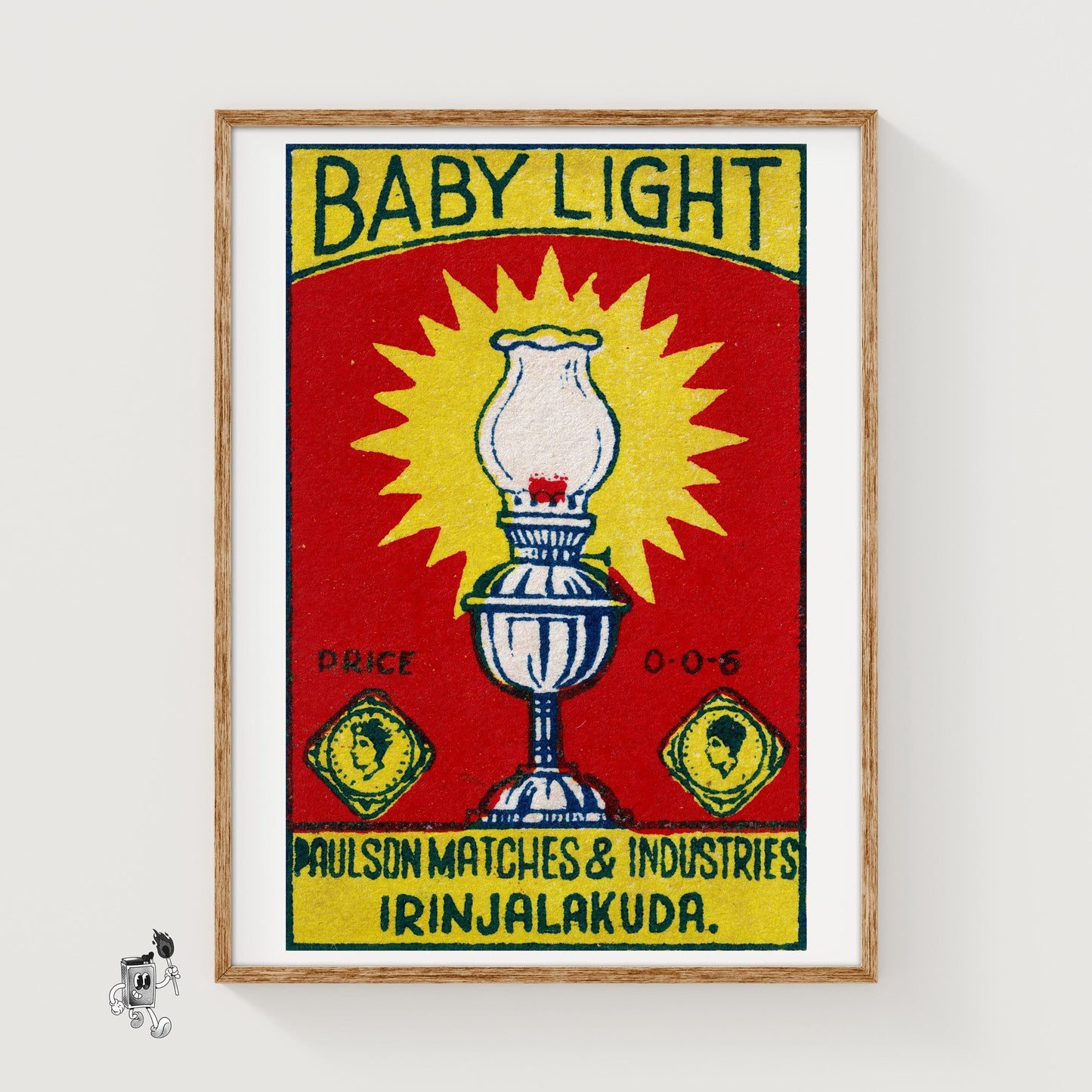 Illustration Of An Oil Lamp - vintage matchbox label print
